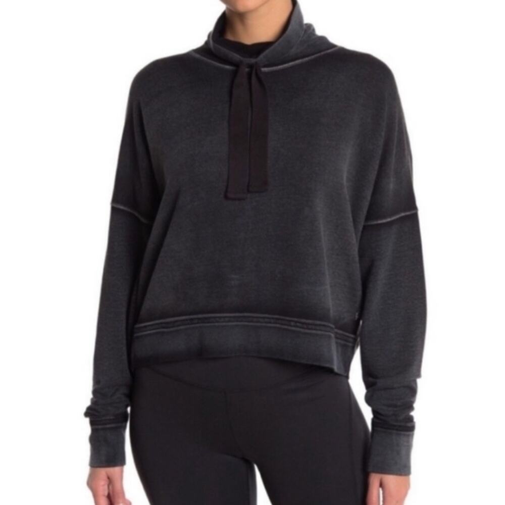 Free People Movement Lara Pullover Cowl Neck Sweatshirt Black Grey Small